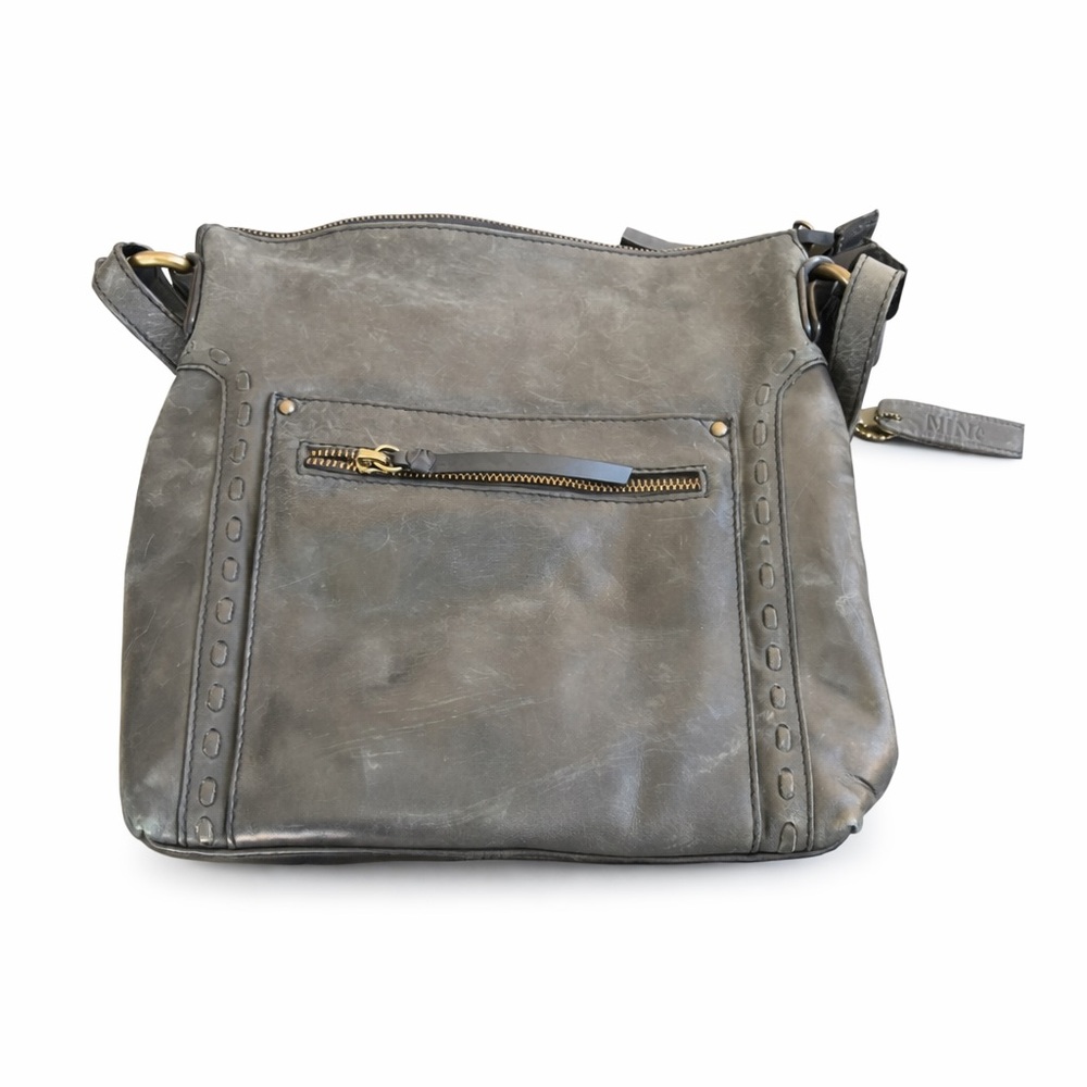 Nino Bossi Distressed Gray Leather Crossbody Bag